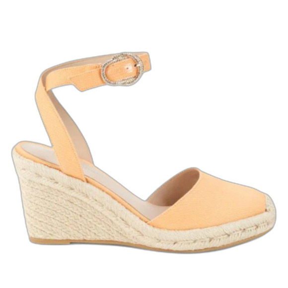 Stuart Weitzman Shoes - Stuart Weitzman Women's Crystal Buckle Espadrille Wedge Pumps - Mango Size 8